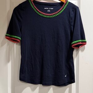 Nautica Kids Navy Tee with Green and Pink Accents